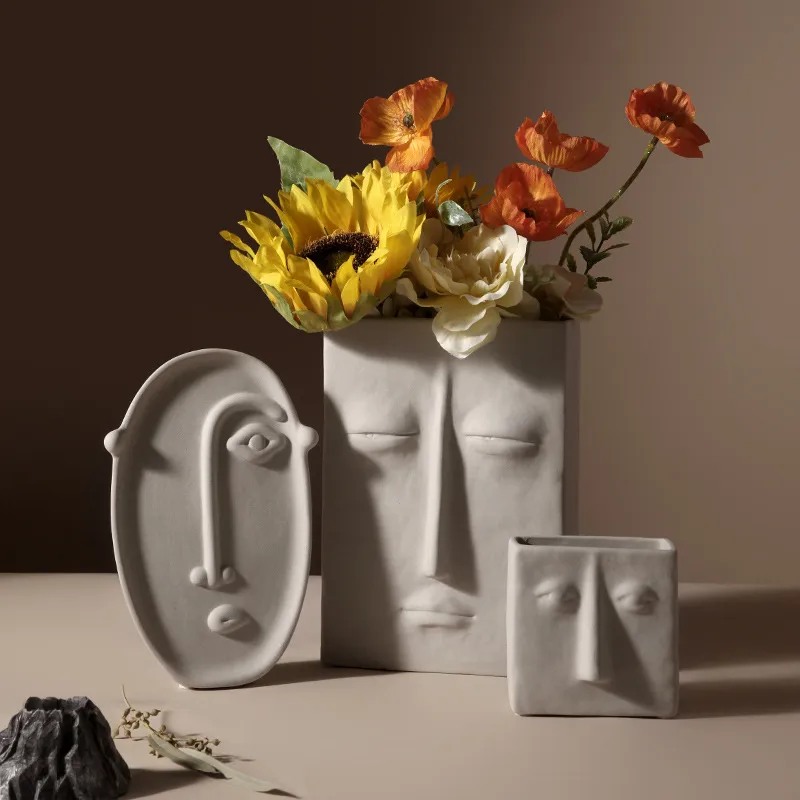 Modern Abstract Ceramic Art Face Vase