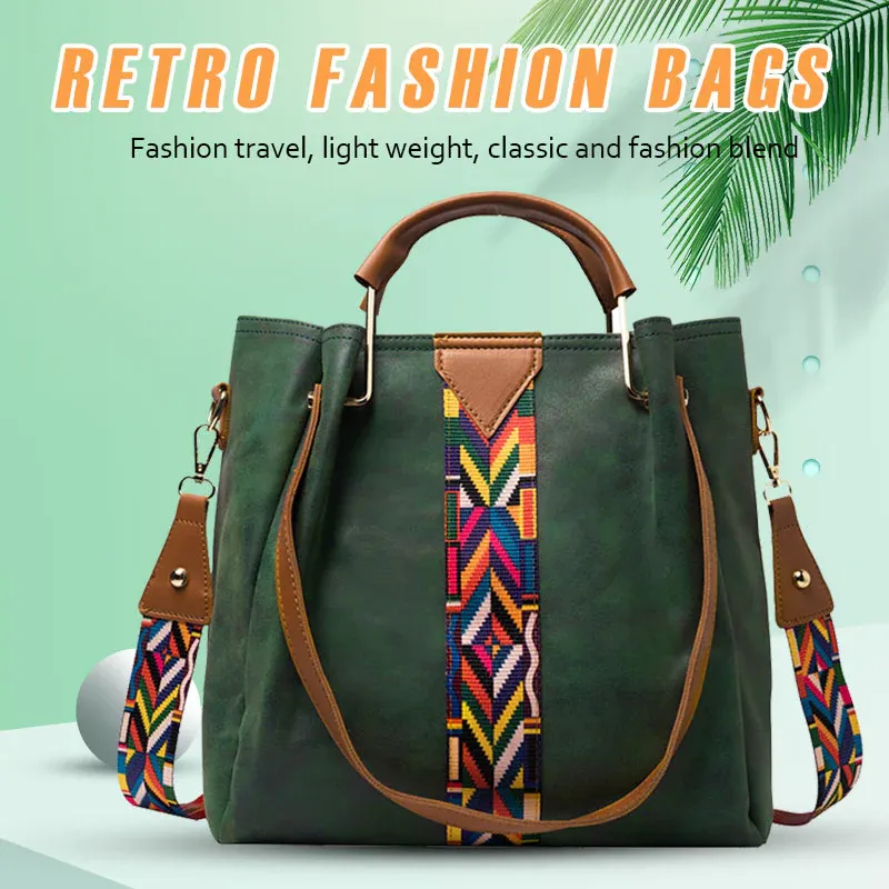 Fashion Embroidered Color Stripe Women Handbag 2-piece Set
