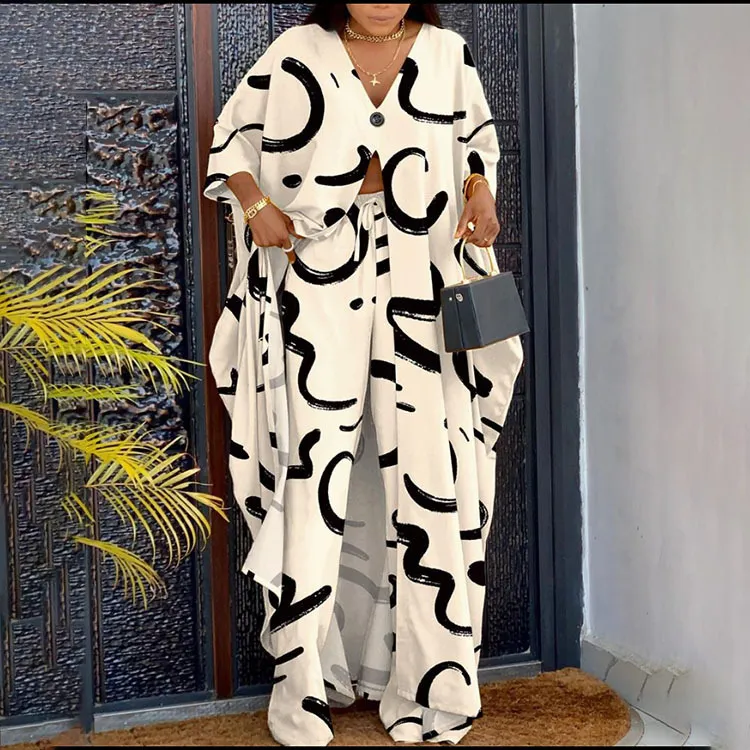 Fashion V-neck long shirt set